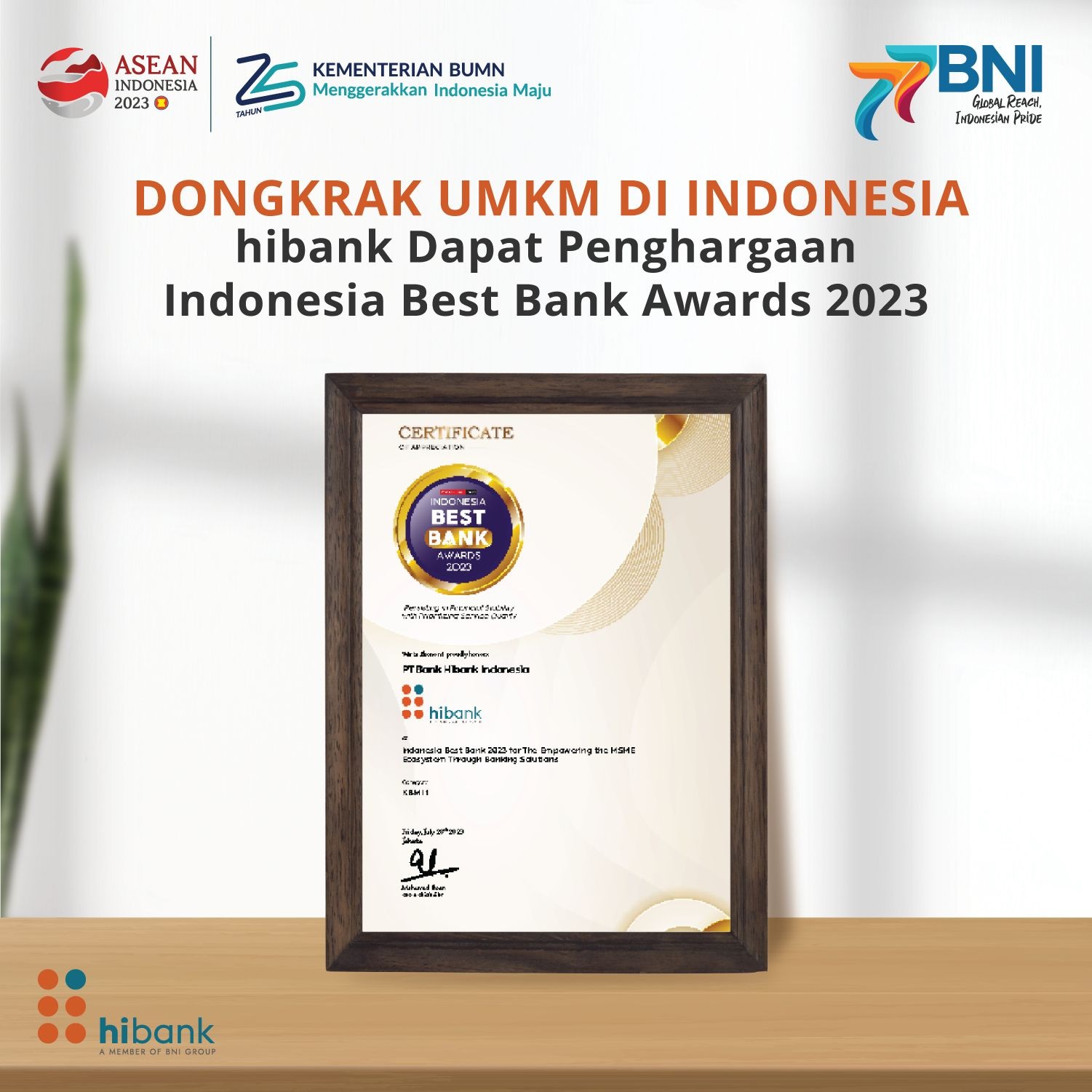Dongkrak UMKM di Indonesia, hibank Dapat Penghargaan sebagai Indonesia Best Bank Awards 2023