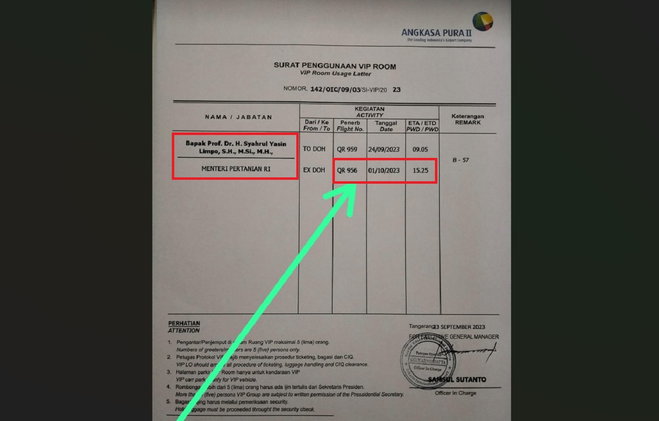 Surat Angkasa Pura II Bocor: Syahrul Yasin Limpo Tiba di Soekarno-Hatta Besok 1 Oktober Pukul 15.25 WIB