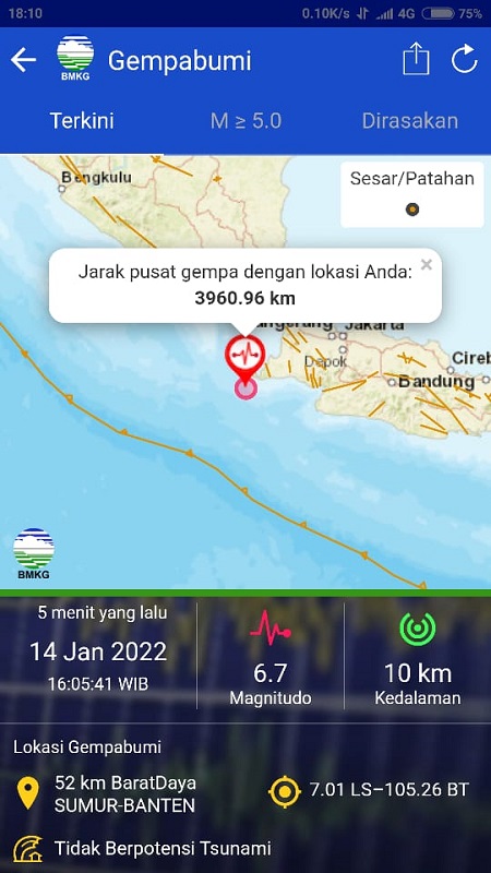 [UPDATE] Gempa Magnitudo 6,7 Guncang Banten Tak Berpotensi Sunami