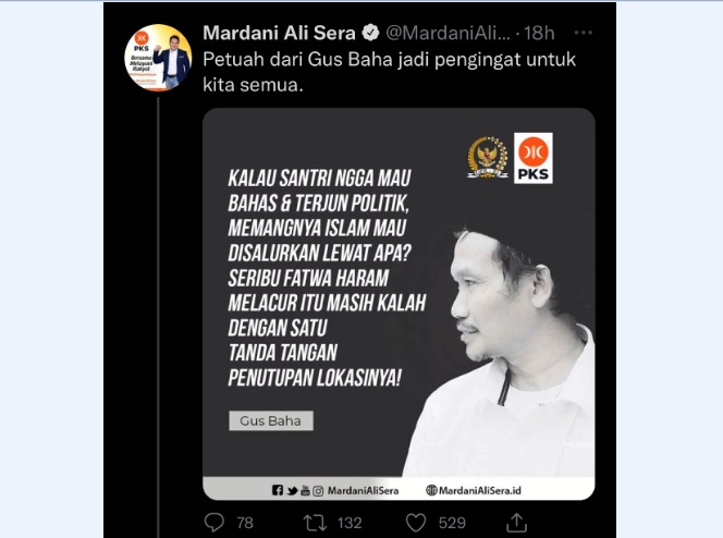 Terlalu! PKS Comot Kutipan Gus Baha Tanpa Izin, Mardani Ali Sera: Mohon Maaf, Salah Pencantuman Logo Partai 
