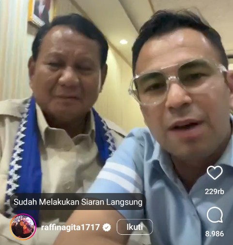 Raffi Ahmad Live Instagram Bersama Prabowo, Para Selebriti Kirim Doa