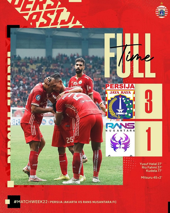 Liga 1: Kalahkan RANS Nusantara FC, Persija Jakarta Bertengger di Puncak Klasemen Sementara