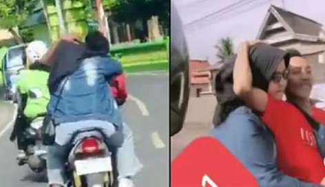 Miris! Dua Sejoli Asyik Berciuman Mesra Sambil Kendarai Motor di Jalanan, Warganet: Endingnya Nyium Aspal