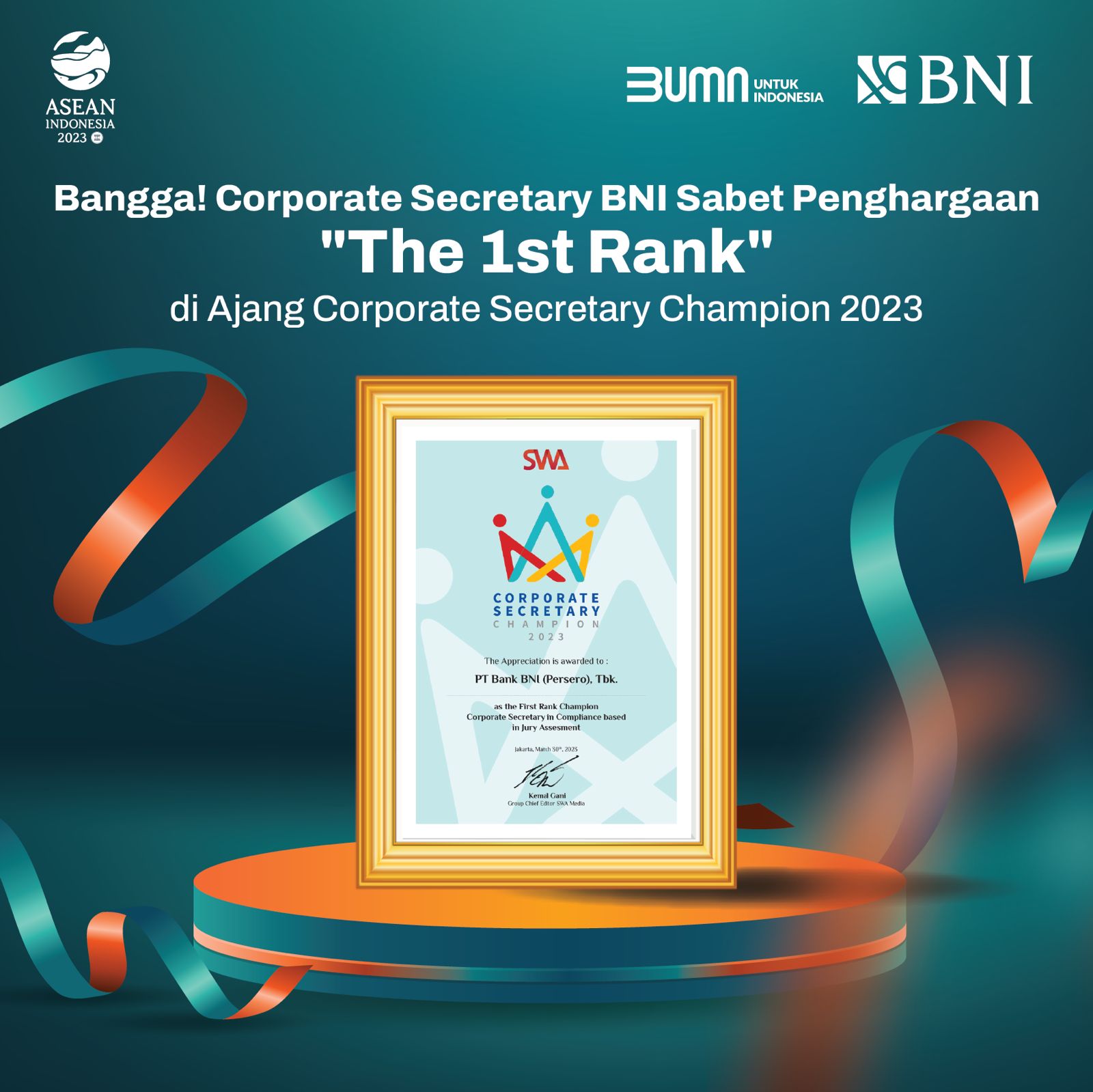 BNI Raih First Champion Corporate Secretary