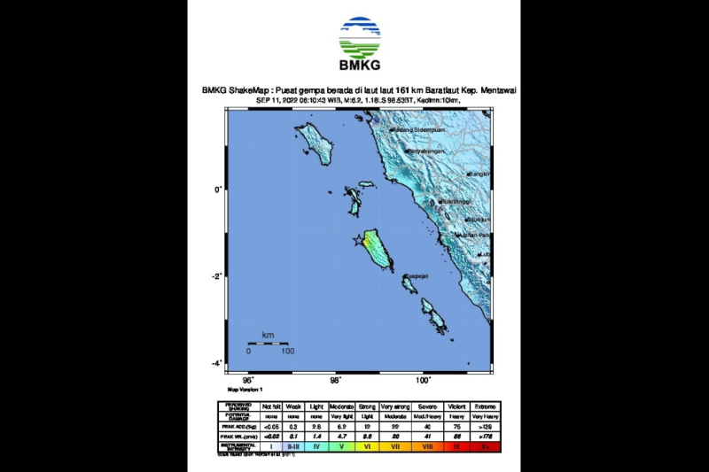 Gempa Bumi 6.2 Magnitudo Guncang Siberut Mentawai Diikuti Gempa Susulan 5.3 Magnitudo