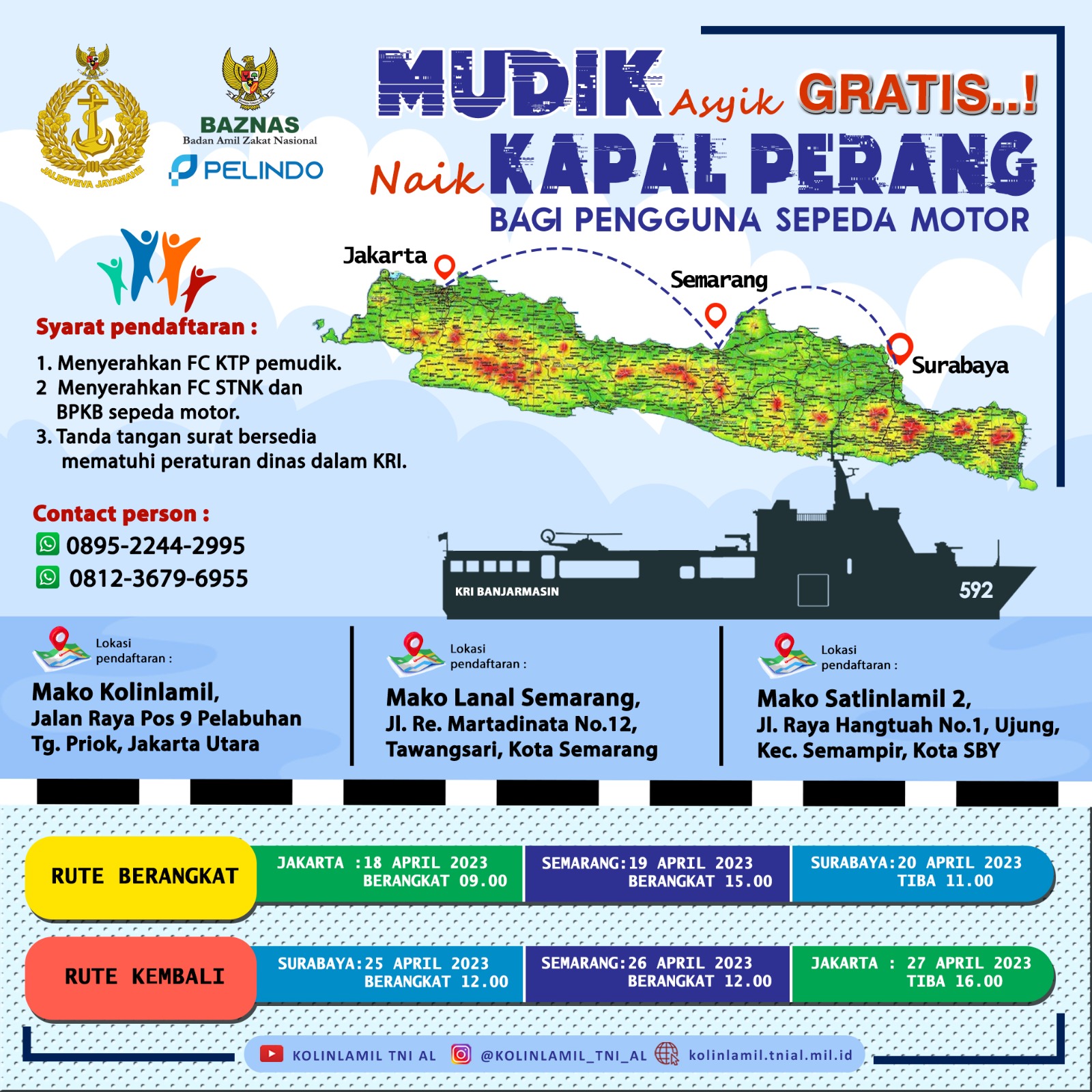 Ada Mudik Gratis Naik Kapal Perang dari Jakarta, Semarang dan Surabaya, Syarat Pendaftaran Cek di Sini