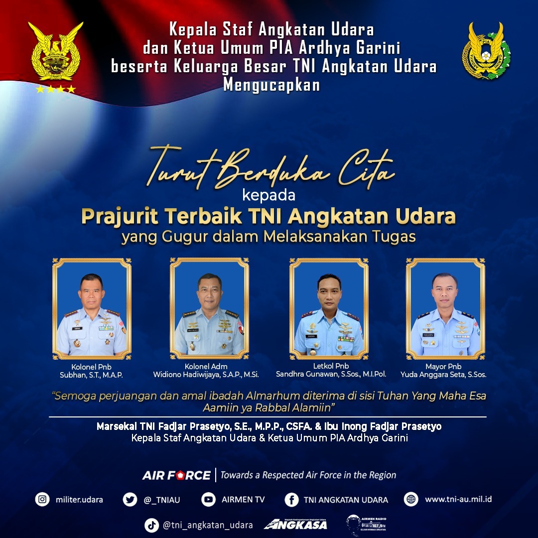 Pesawat Super Tucano Jatuh, Prajurit Terbaik TNI Angkatan Udara Gugur dalam Melaksanakan Tugas