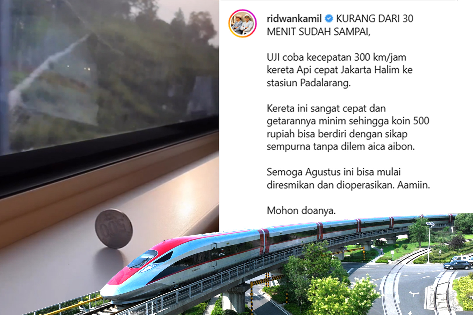 Laju Kereta Cepat Jakarta Bandung 300 Km/Jam, Ridwan Kamil: Koin 500 Rupiah Berdiri Tanpa Dilem Aica Aibon 