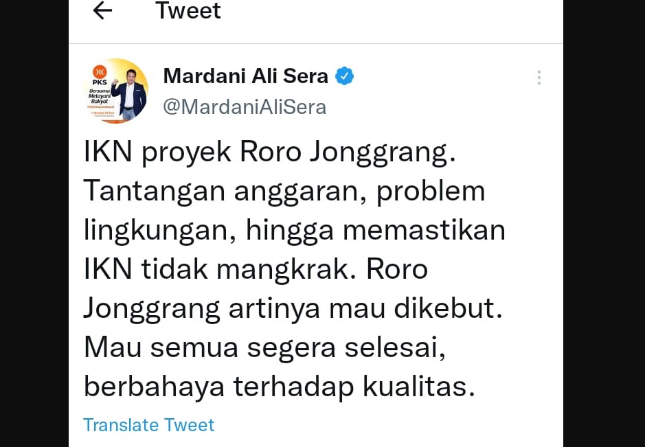 Mardani Ali Sera Sebut IKN Proyek Roro Jonggrang, Warganet Bela Jokowi: Takut Amat Sih IKN Pindah