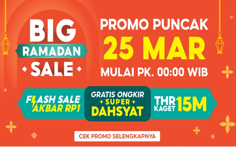 Promo Shopee Big Ramadhan Sale, Nikmati Flash Sale Akbar Rp 1 Hingga Gratis Ongkir Super Dahsyat!