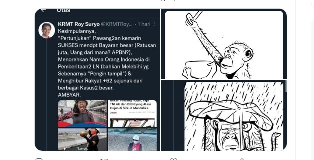 Roy Suryo Dituding Rasis, Ngeledek Pawang Hujan dengan Ilustrasi Monyet, Netizen Geram: Hapus Gelar Ningratmu