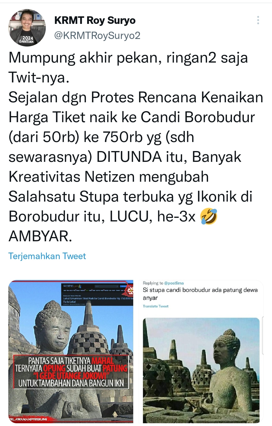 Foto Stupa Borobudur Mirip Jokowi yang Diunggah Roy Suryo Berbuntut Panjang, Polisi Turun Tangan