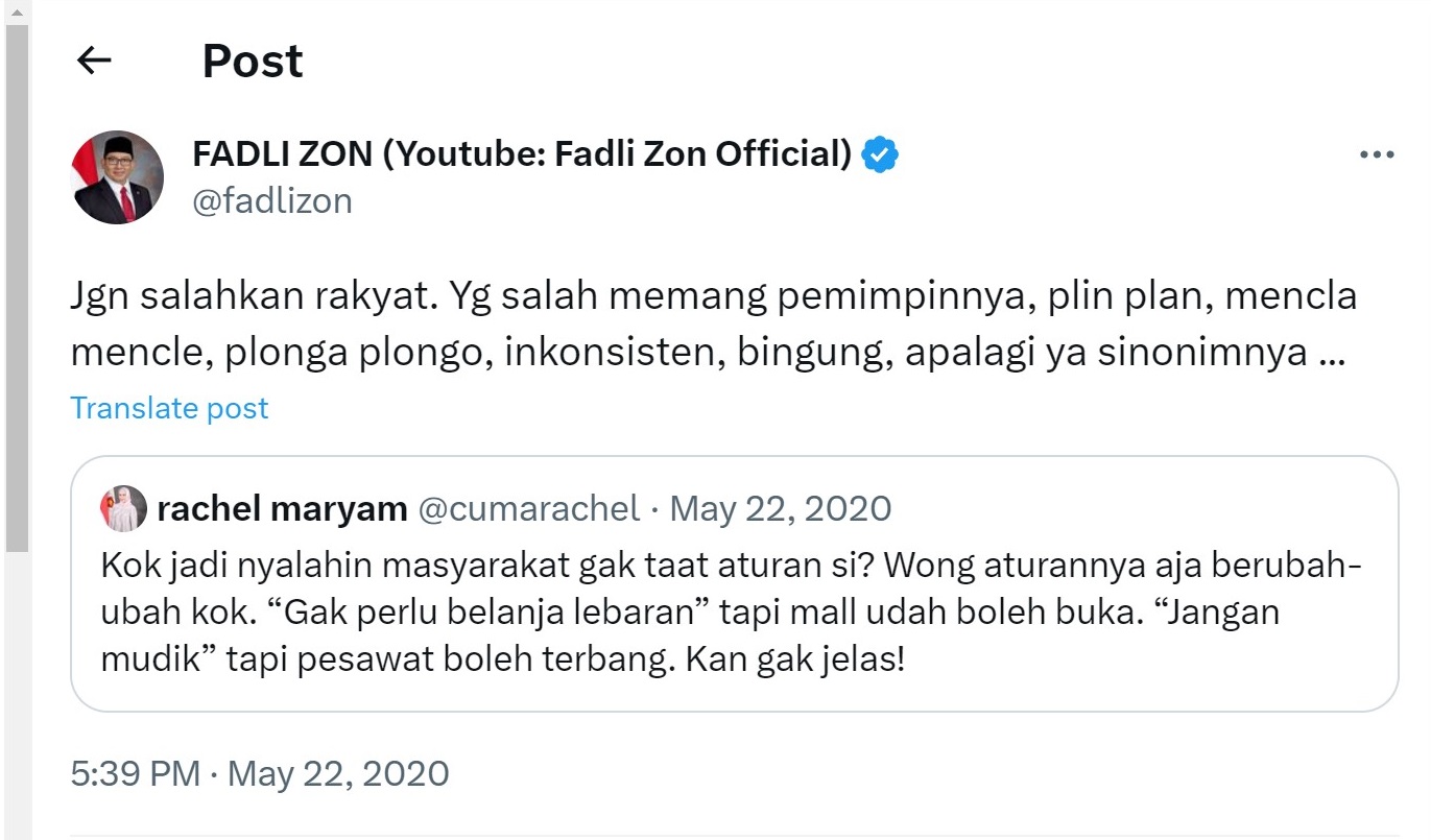 Masih Ingat Nyinyiran Fadli Zon yang Sebut Jokowi Plonga Plongo? Kok Mendadak Kalem Atau 'Ditiarapkan' Prabowo