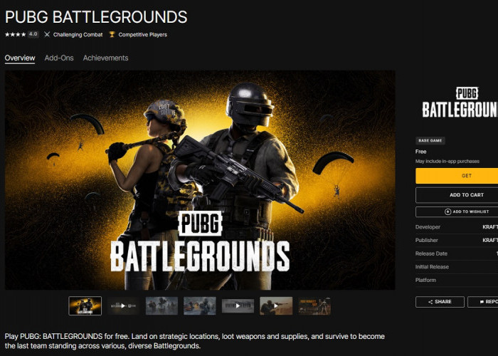 PUBG Battlegrounds Free Download di Epic Games Store, Unduh dan Instal di SINI 