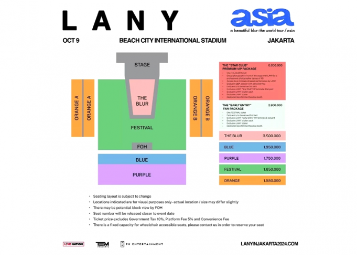 Lany Konser di Jakarta, Promotor Rilis Seat Map Beach City International Stadium Jakarta