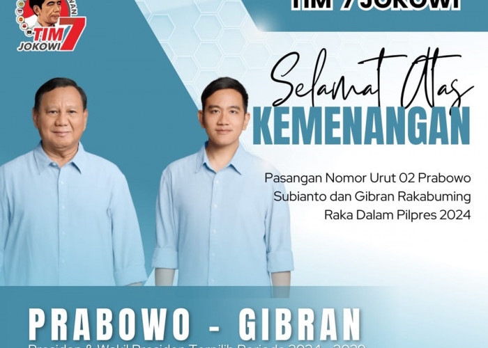 Prabowo Gibran Menang Pilpres 2024, Tim 7 Jokowi dan Posraya Indonesia Ucapkan Selamat