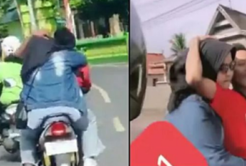 Miris! Dua Sejoli Asyik Berciuman Mesra Sambil Kendarai Motor di Jalanan, Warganet: Endingnya Nyium Aspal