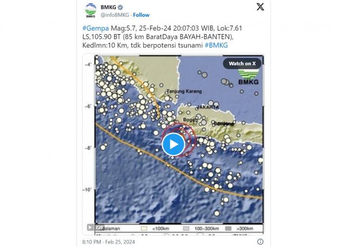 BMKG: Gempa Banten Magnitudo 5,7 Tidak Berpotensi Tsunami