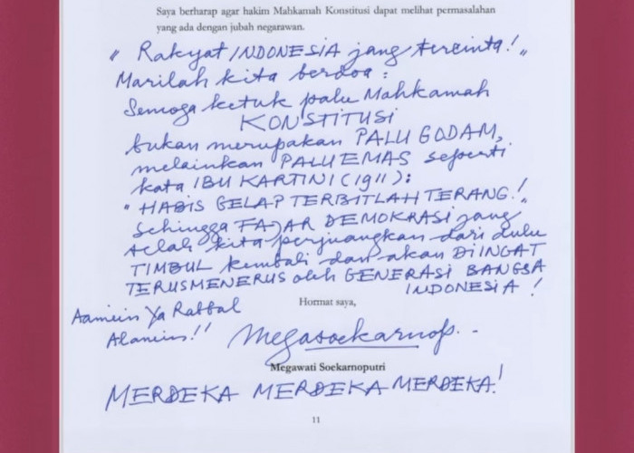 Penampakan Surat Amicus Curiae Megawati dengan Tulisan Tangan: Semoga Ketukan Palu MK... 