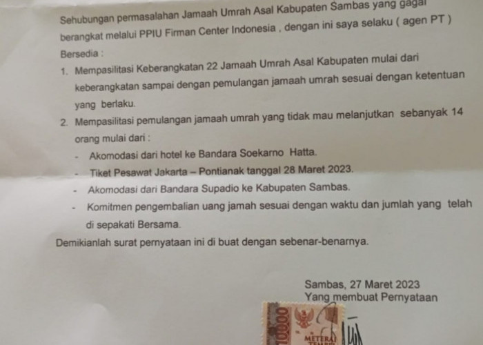 Surat Pernyataan Erna Terkait Jemaah Umrah Asal Kalimantan yang Terdampar di Kota Bekasi